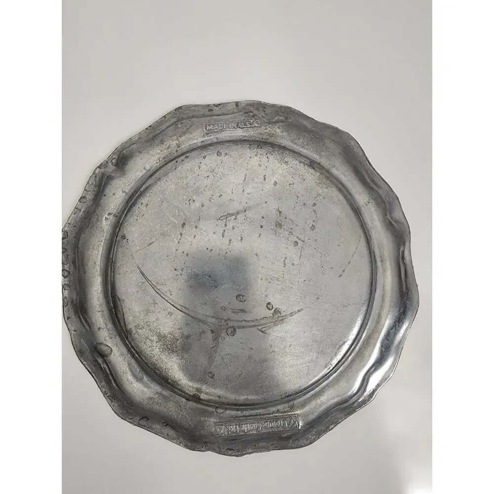 Vintage Crown Castle Ltd Pewter Plate 12 Pc Made in USA Dinner & Salad Plates